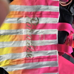 Victoria's Secret Pink and Orange Striped Tote